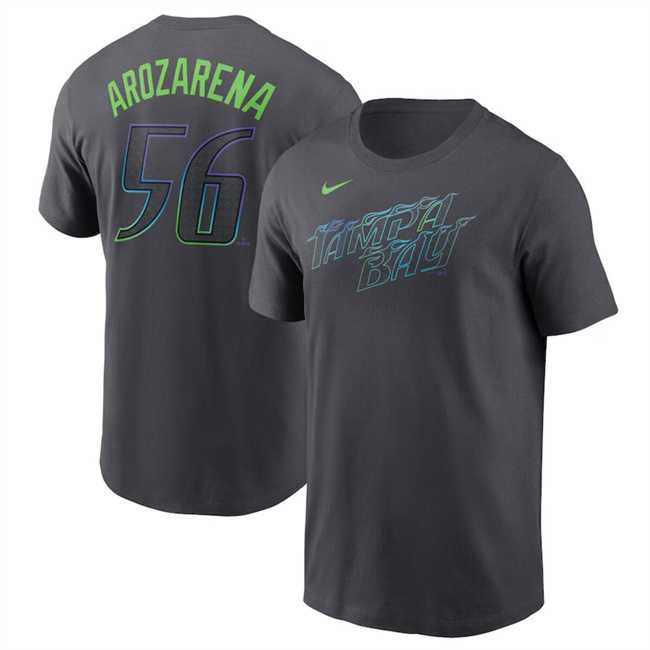 Men's Tampa Bay Rays #56 Randy Arozarena Charcoal 2024 City Connect Fuse Name & Number T-Shirt,We sell and wholesale Men's Tampa Bay Rays #56 Randy Arozarena Charcoal 2024 City Connect Fuse Name & Number T-Shirt on line form chian!
